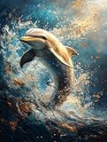 KY-lunk DIY Paint by Numbers for Adults Beginner, Dolphins Dancing Amid Ocean Swells, Paint by Numbers Kit Painting by Numbers for Adults, 16' x 20'