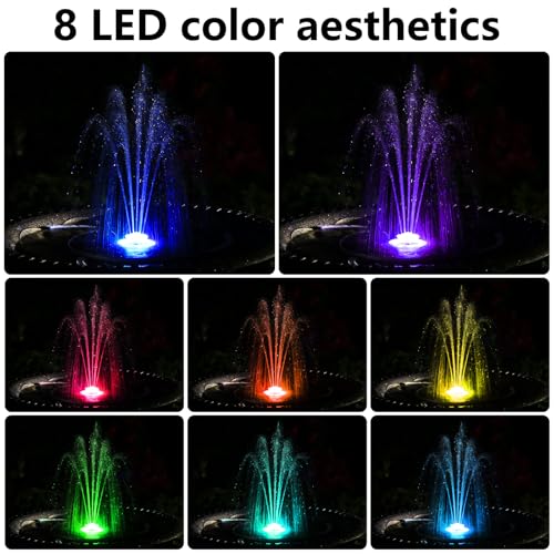 AISITIN 5.5 W LED Solar Fountain with Adjustable Support Rod, Colourful Pond Pump, Solar Fountain with Various Nozzles, Water Pump Fountain Pump with Battery for Garden Pond, Bird Bath, DIY Water
