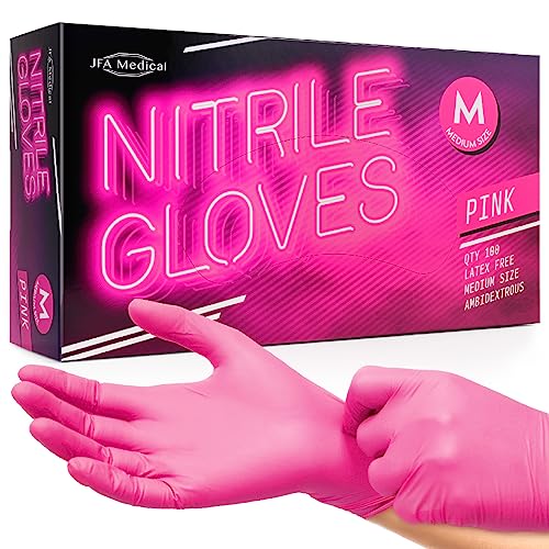 JFA Medical Disposable Powder Free Pink Nitrile Gloves - Box of 100 (Medium)