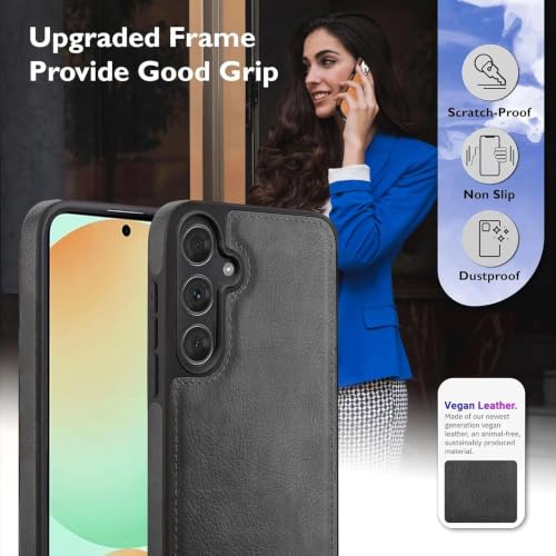 Image of MOBILOVE PU Leather Flexible Shockproof Design Back Case Cover for | Samsung Galaxy S24 FE 5G (Black)