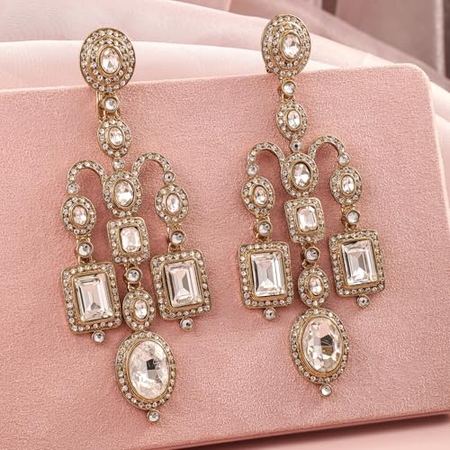 Image of Rubans American Diamond & Crystal Chandelier Earrings Stylish Trendy Jewellery Gift for Women & Girls