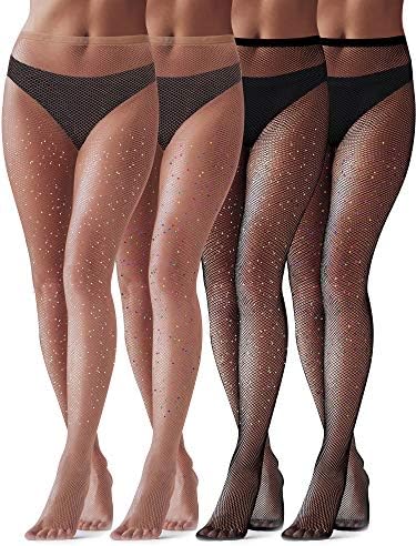 4 Pieces Rhinestone Fishnet Stockings 