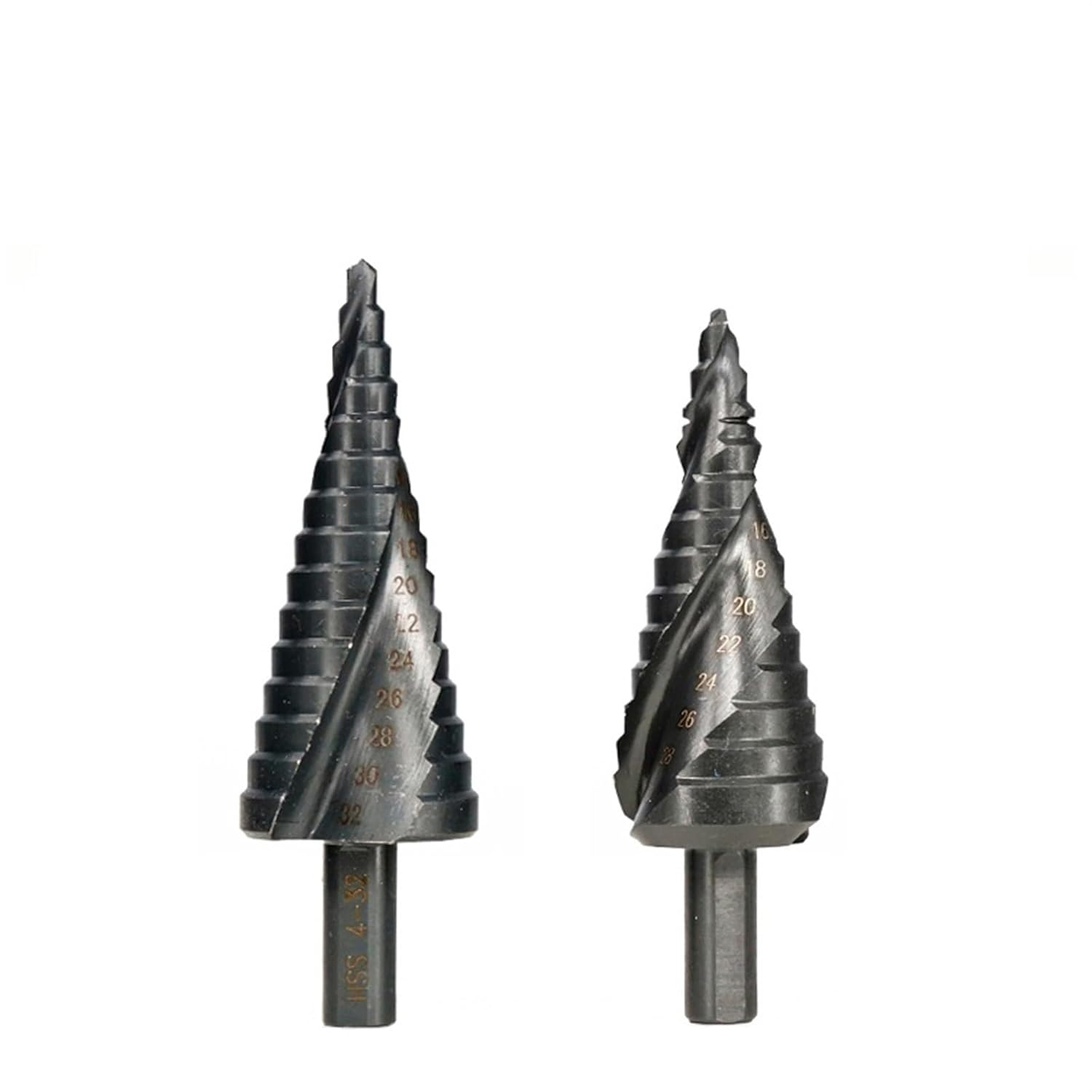 HSS 4-12/20/32mm The Shape Hole 6-30mm Spiral Cobalt Coated Step Cone Drill Bit for Wood Power Tools 1Pcs(1pc 4-32mm)