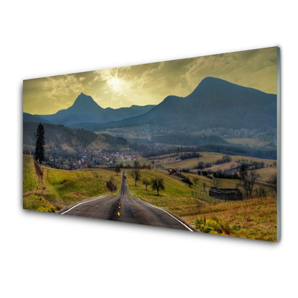 Impression sur verre trempé haut de gamme 100x50cm design route de montagne décoration murale