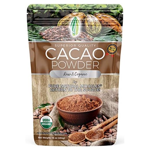 PURE NATURAL MIRACLES Cacao Powder Organic Raw, Unsweetened Cocoa, 1 lb