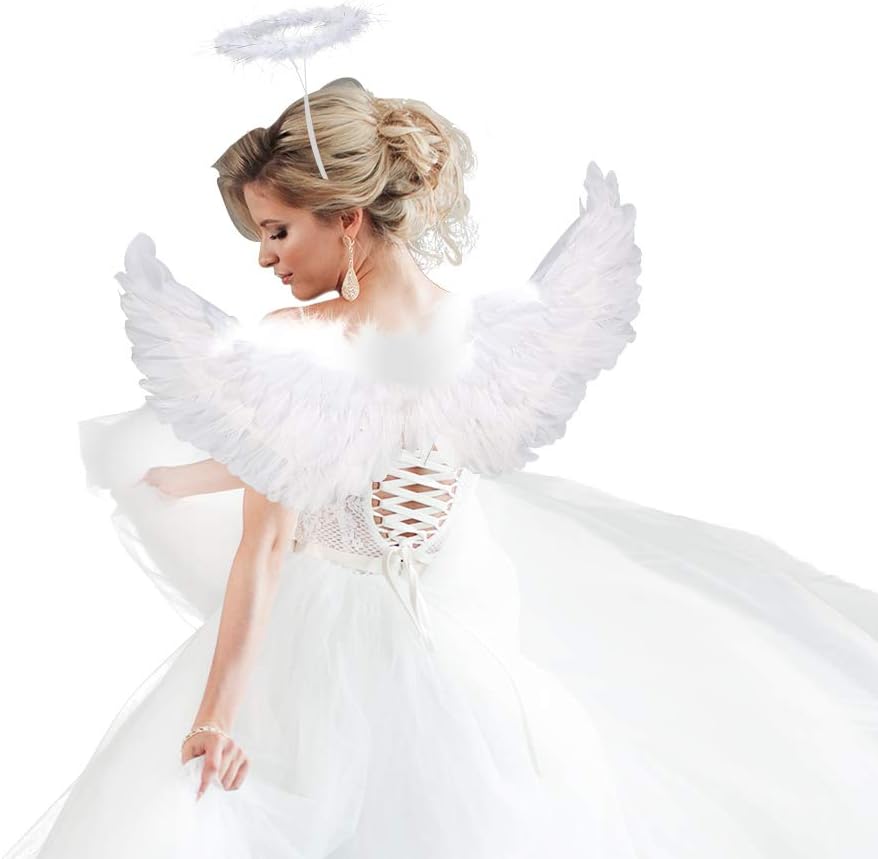 W Fashion shop Angel Feathered Wings，White Flying Swallow Wing （Medium）