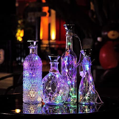 Image of MEI YI Solar Wine Bottle Lights with Cork 6 Pack 20 LEDs Fairy Lights String Silver Wire Light,for Party,Christmas,Wedding Center or Table Decorations (Warm White)