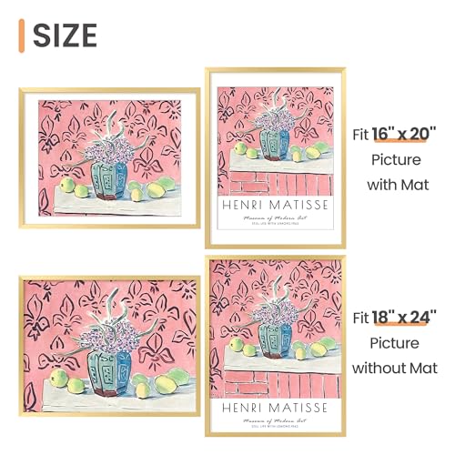 Image of upsimples 18x24 Picture Frame, Display Pictures 16x20 with Mat or 18 x 24 Without, Wall Hanging Poster Frames, Gold, 1 Pack