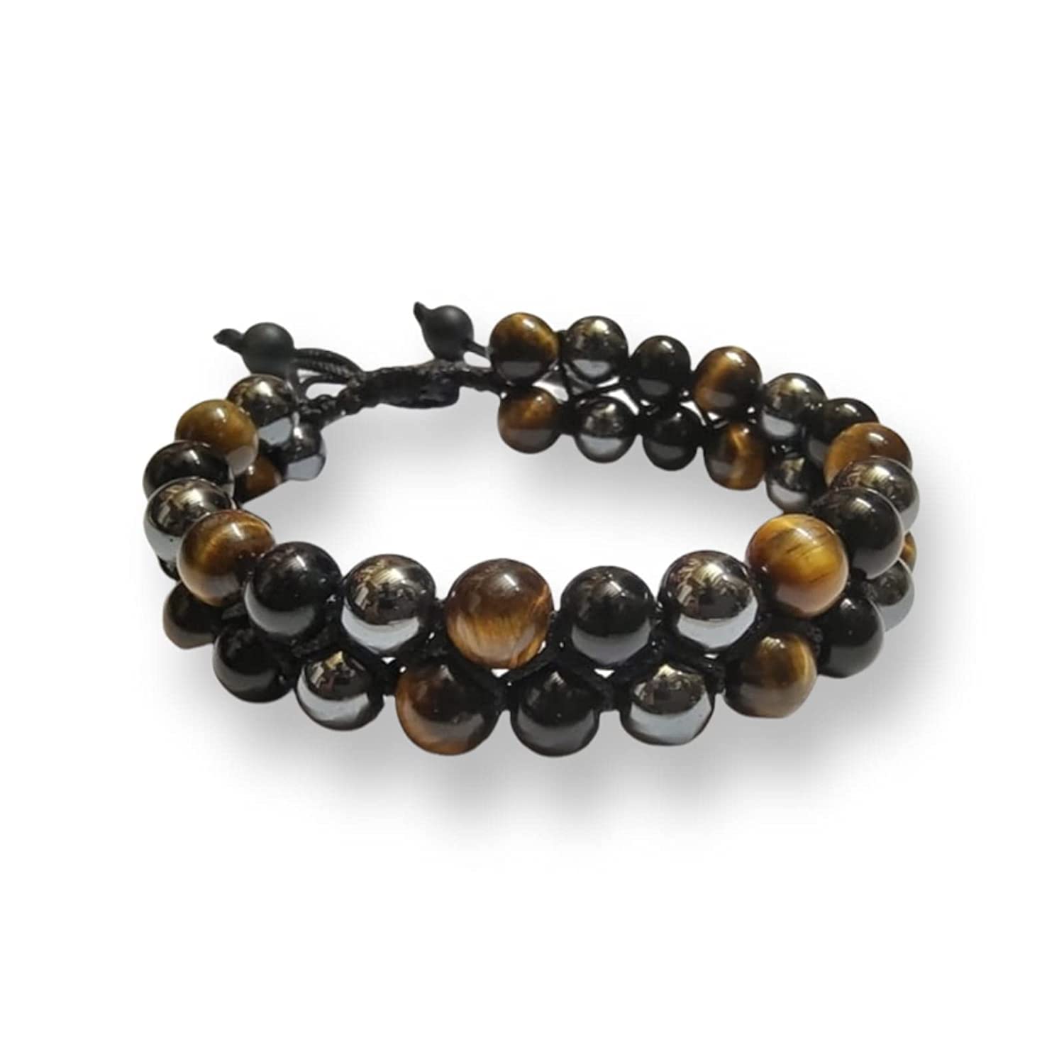 Redalmas Double Layer Natural Black Obsidian Hematite Tiger Eye Stone Combination Bracelet A Triple Protection Bracelet For Unisex Adult
