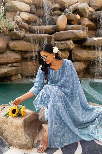 Image of MIRCHI FASHION Pure Cotton Floral Kurta Set for Women with Dupatta & Pant | 3 Piece Straight Fit Ethnic Outfit | Breathable Summer Salwar Suit