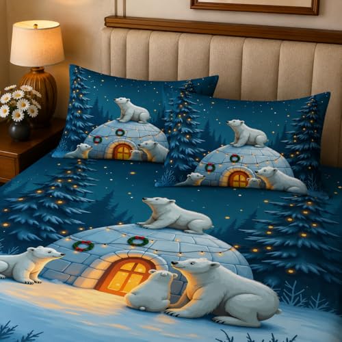 Image of 7D Digital Printed King Size Bedsheet | 240TC Premium Cotton Feel Microfiber with 2 Pillow Covers | Soft Breathable & Wrinkle Free Bedding Set | (Bluebear, King Size-225x250CM)