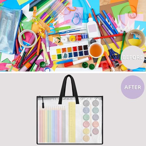 Image of Klmnop 2 Pcs Large Clear Art Portfolio Bags, 22 x 35 Inch WaterproofArt Portfolio Case with Handle and Zipper, Portfolio Folder for Artwork(White)