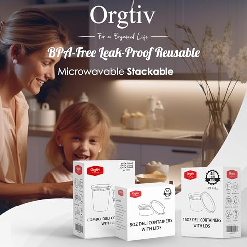 Orgtiv OR-DCMIX [48 Sets-8,16,32Oz Plastic Deli Containers With Lids,Freezer Food Storage Containers Airtight,Disposable Take Out Deli Cups thumb #5