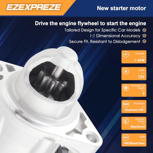 Image of Ezexpreze 19270 New Starter Compatible with Honda CR-V CRV 2014 2.4L, Civic 2014-2015 2.4L, 12V 1.6KW 9-Teeth Clockwise, Replace# 31200-R5A-A01