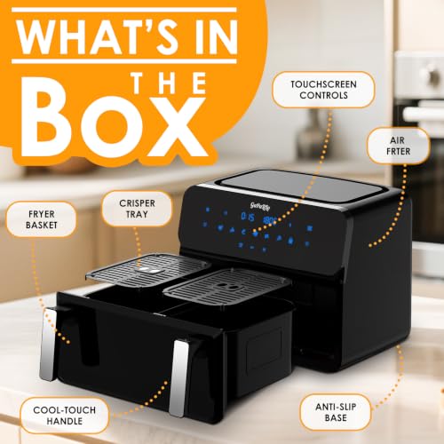 Image of 11QT Large Dual Zone Air Fryer, Double Basket Air Fryer with 2x5.5QT Baskets, Digital Full Touchscreen Easy-Panel, SyncCook Function, Cook 2 Dishes at Once for 4-6 Family,1700W, Black