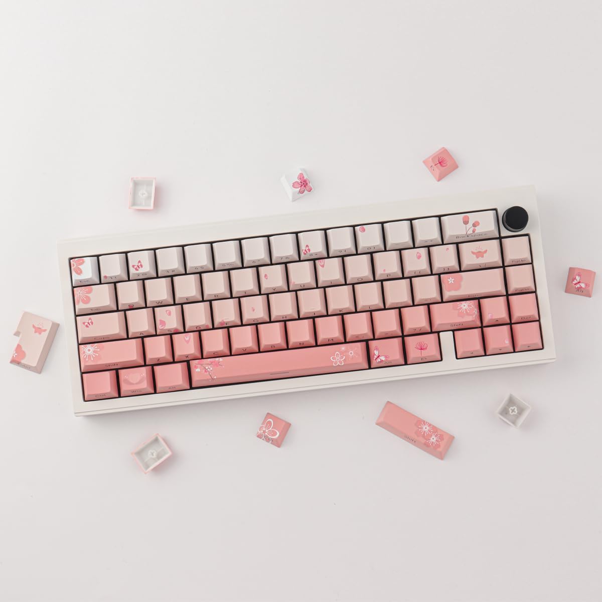 Lot de 135 touches PBT personnalisées, rétroéclairées sur le côté, profil cerise, dégradé rose, pour claviers mécaniques ISO/UK Cherry MX Switch