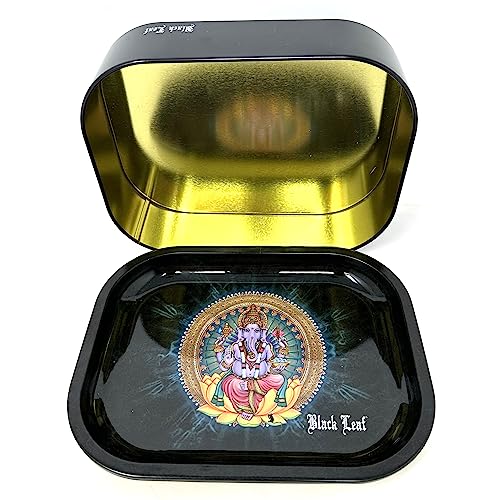 Rigasz Black Leaf - Mini caja de lata con bandeja rodante Ganesha