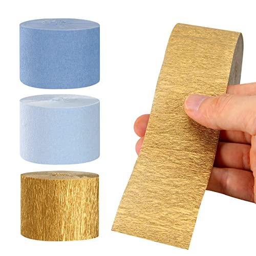 Image of Light-Dusty Blue Gold Party-Decorations Streamers - 9 Rolls Birthday Baby Bridal Shower Wedding Crepe Tissue Paper Streamer Bachelorette Engagement Garland Decor Panduola