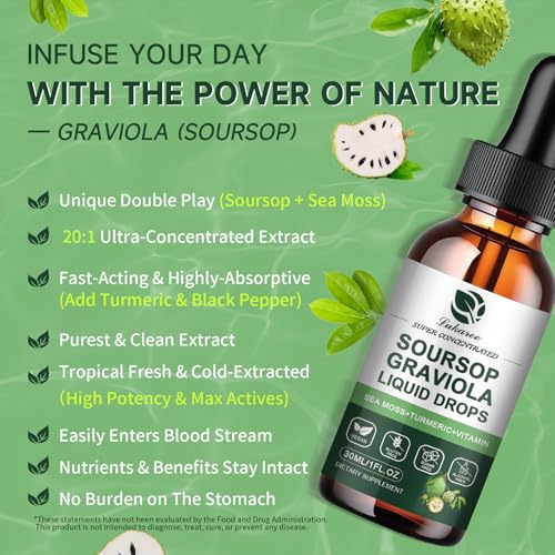 Image of (2 Pack) Soursop Graviola Leaf Extract Liquid Drop Plus Pure Botanical Sea Moss for Cell Support & Regeneration, Immunity and Gut Health, Soursop Bitters Liquid丨Full Texture, Natural Flavor, 1 Fl Oz