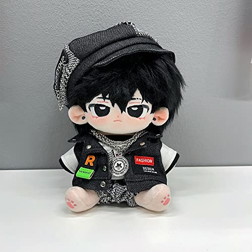 niannyyhouse 20cm Plush Doll Clothes Hat Vest T-shirt Pants Glasses Necklace Shoes Doll Accessories (Black, 20cm) - Image 4