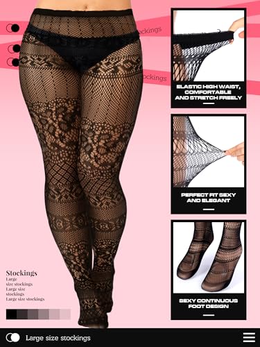 Image of Jadive 6 Pairs Women Plus Size Suspender Tights Fishnet Thigh High Stockings Garter Belt Lingerie Pantyhose