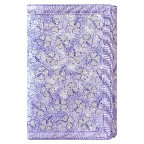 Image of Kids Wallets for Girls, Little Girls Wallet for Kids, Wallet for Teen Girls, Toddler Wallet for Girls with Magic Sticker, RFID Nylon Wallet /Canvas Wallet with Coin Pocket for Gifts, Purple Leaf