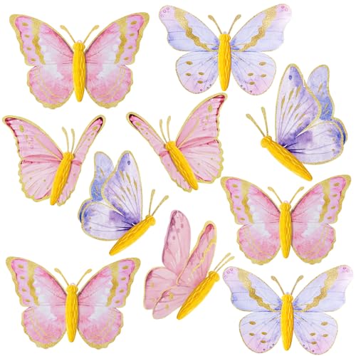 Image of SUNBEAUTY 10 Pcs Butterfly Party Decorations 3D Butterfly Hanging Birthday Decoration Pink Purple Butterflies Honeycomb Decor for Girls Women Birthday Baby Shower Wedding Garden Party Supplies
