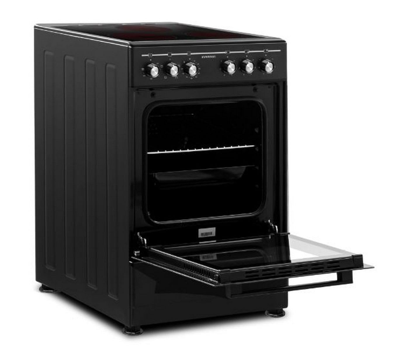 INFINITON Cocina con Horno CC-B550V3, Vitroceramica 3 Zonas, Horno Electrico 43 L, 6 Niveles de Potencia, Grill, Doble Acristalamiento, A, Negro