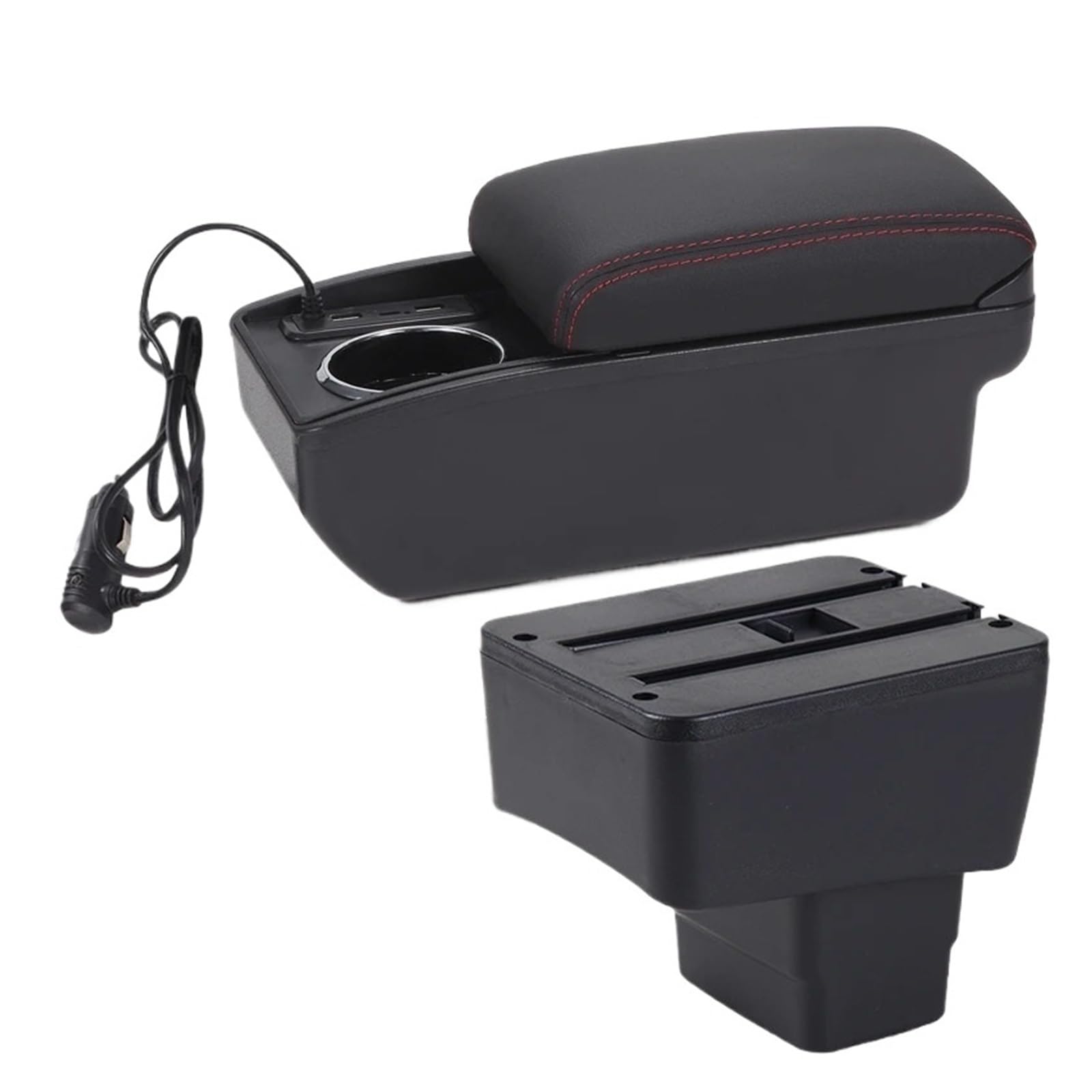 Hguvsjd Armrest Box For Mazda 2 II For CX-3 For CX3 Armrest Storage Box Retrofit Dedicated Interior Accessories Car Armrests(A Black red Fast charging)