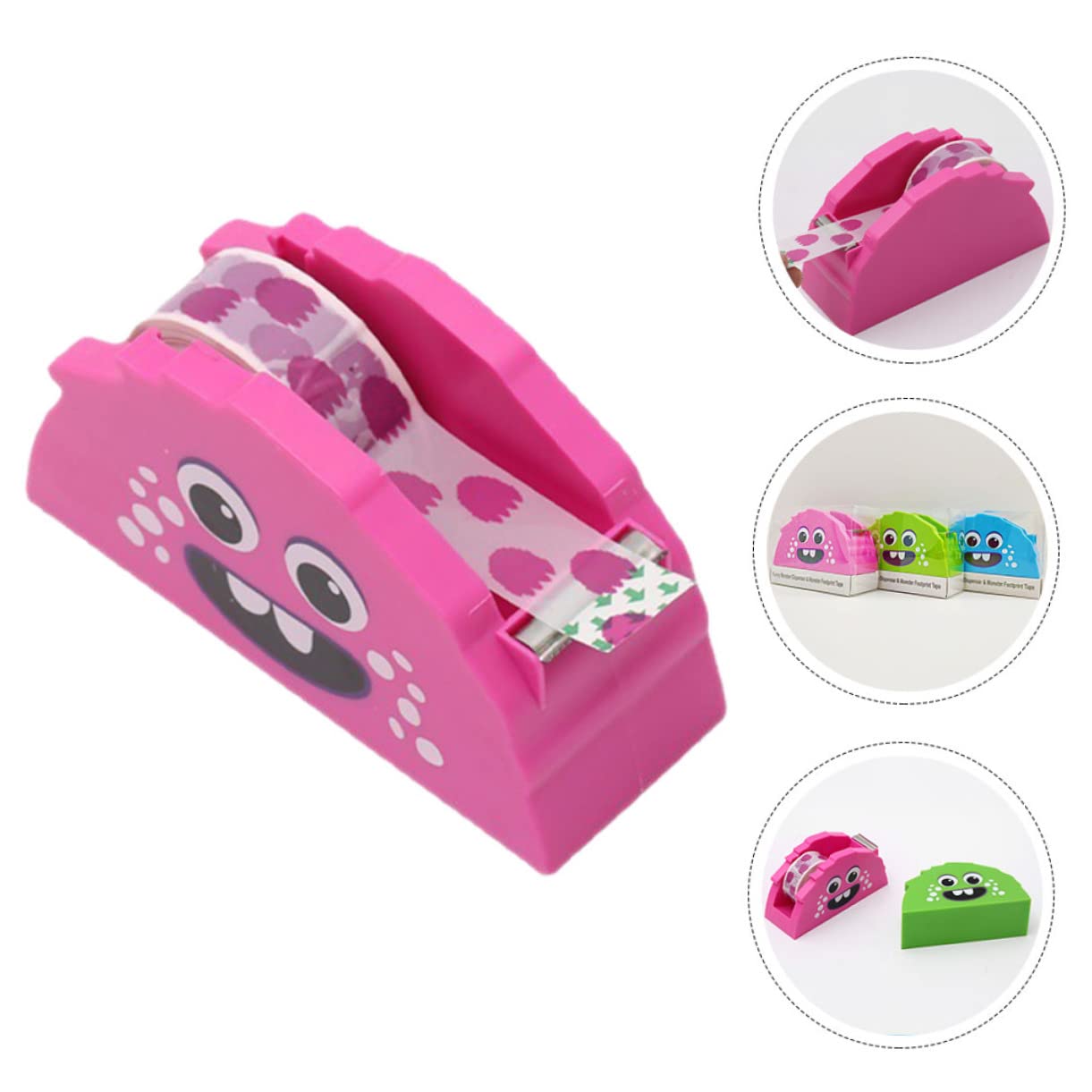 Gadpiparty Supporto per nastro adesivo con mostro cartoni animati, per la scrivania, piccolo dispenser di nastro adesivo per il taglio, costruzione stabile, multifunzione, 1 pezzo