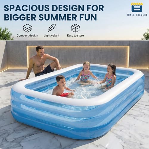 Image of Btag Premium Inflatable Family Swimming Pool for Kids & Adults | Extra-Large 10 Feet 3-Layer Striped Bath Tub with Electric Air Pump, 120x72x22 Inch for Home & Outdoor Use