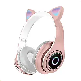 Fone De Ouvido Bluetooth Sem Fio Orelha Gato DobravelCartão de Memória, USB Cat Luzes Led Mundo Compras