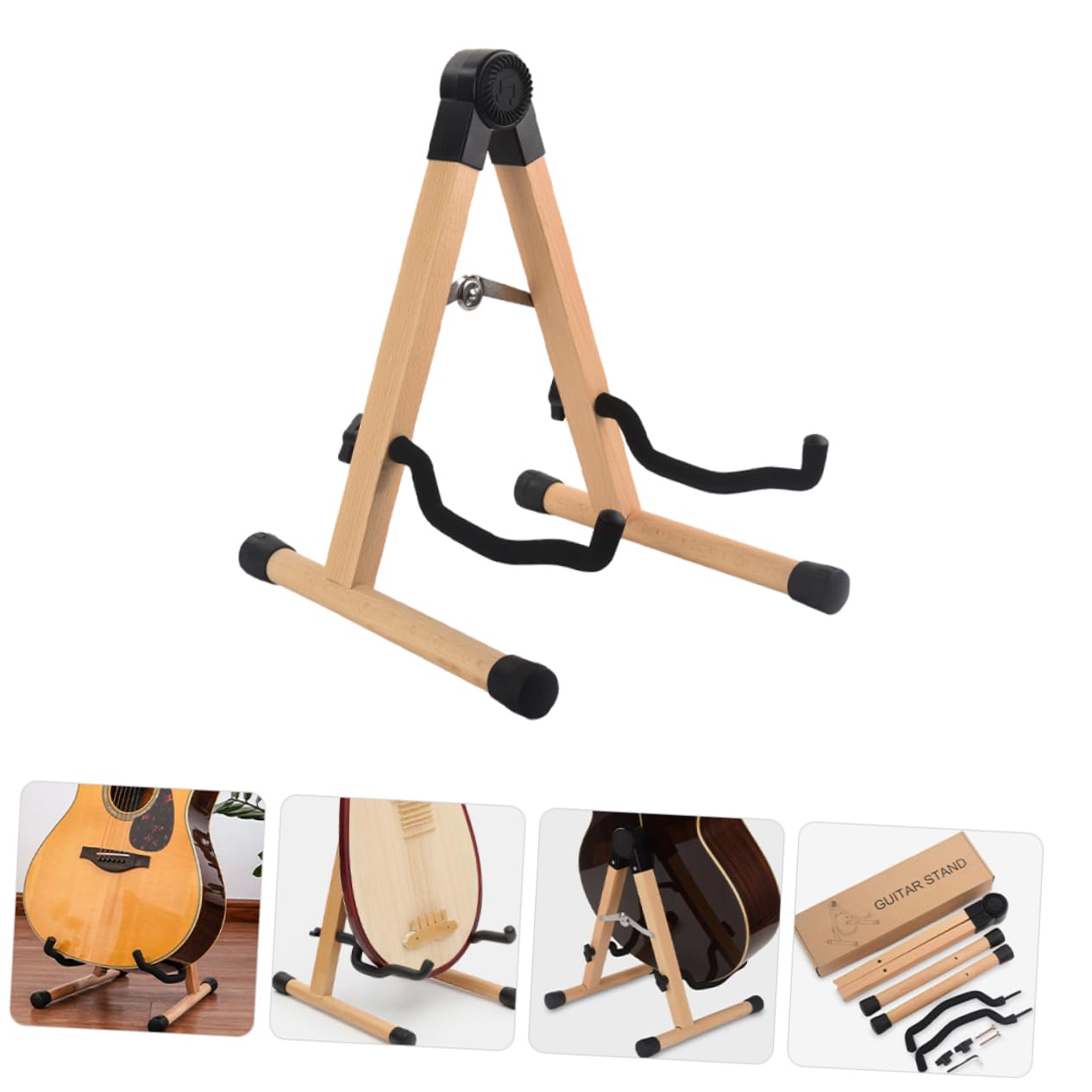 YARNOW Supporto per Chitarra da Terra Pieghevole in Legno Marrone | Telaio Stabile, per Bassi e Chitarre Acustiche, in Abs e Ferro, per Musicisti