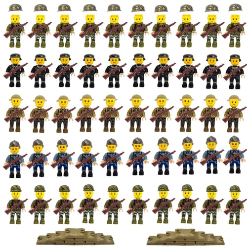 WW2 People Army Men Action Figures, WW2 Military Army Figures Pack, WW1 Soldiers Military Building Sets with Weapons, Gift Toys for Boy (100 PCS)