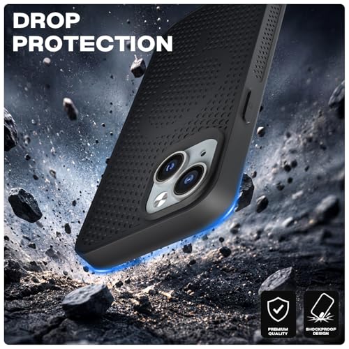Image of Pikkme Back Cover for iPhone 13 / iPhone 14 | Honeycomb Cooling Design | Silicone Heat Dissipation | Mag-Safe Compatible | Shockproof Camera Protection Bumper Case (Black)