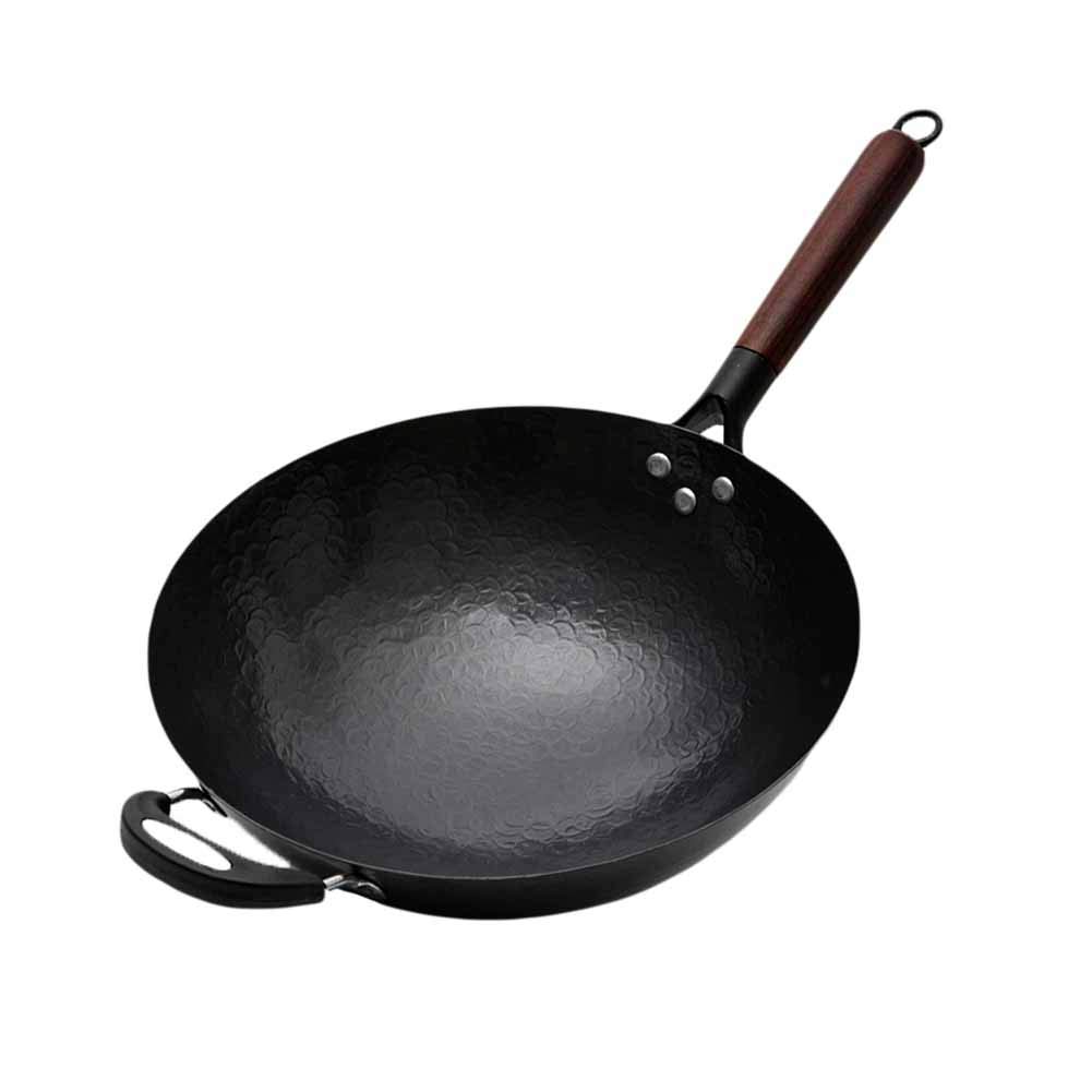 ASerZenith Cast Iron Wok, Non-Stick Round Bottom Pan, Anti-Rust Iron Cookware For Gas Stove,B-36Cm