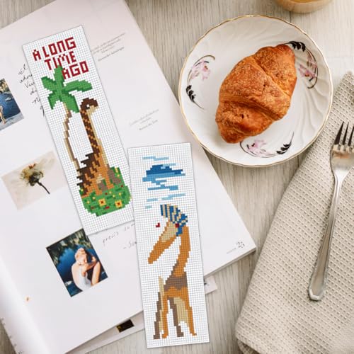 Image of INFUNLY 6 Set Cross Stitch Bookmark Kit Dinosaurs DIY Cross Stitch Kit 8 inchx2.4 inch Pre-Printed Tyrannosaurus Stamped Embroidery Bookmark with Instruction Cross Stitch Kits for Beginners Book Lovers Gifts