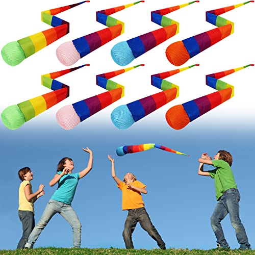 Leyndo 8 Pcs 26 Inch Throw and Catch Balls with Rainbow Tail Fun Colorful Sports Comet Balls Playground Toys for School Classroom Beach Outdoor Camping Healthy and Fun Games (Multi Color)