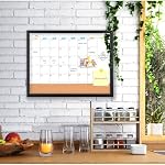 Monthly Whiteboard Calendar with Cork Board for Wall, 17"x13",Magnetic Dry Erase Board with Black Wood Framed,2-1 Wall Planner Whiteboard,Bulletin Board with Pins for Home,School,Office
