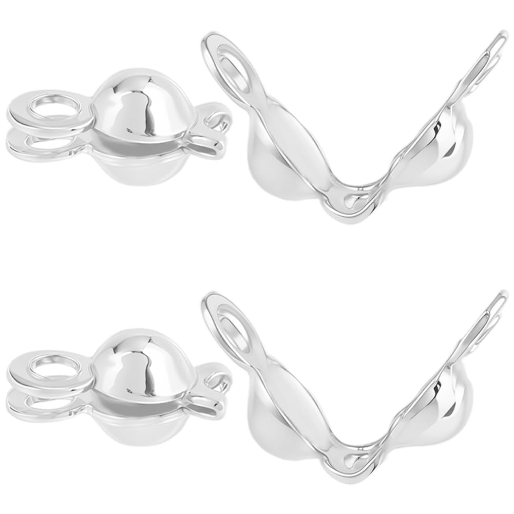 Beebeecraft 10Pcs Bead Tips Knot Covers 925 Sterling Silver Bead Tips End Caps Fold Over Open Clamshell Findings for Jewellery Making DIY Crafts Beading Bracelet Necklace