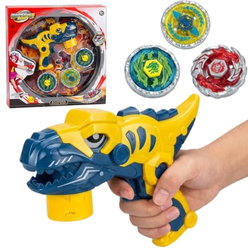 Image of Kidoyz Battle Gyro Spinning Top Battle Set for Kids | High Speed Fighting Tops with Arena & Launchers | Gyro Style Combat Gyroscope Toy | Gift for Boys & Girls Ages 8+ (Dino Gyro)