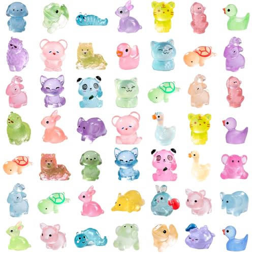 Mini Resin Animals Toys, 50Pcs Luminous Tiny Duck Turtles Figures for DIY Garden Aquarium Cake Decor Dollhouse (Luminous, 50)