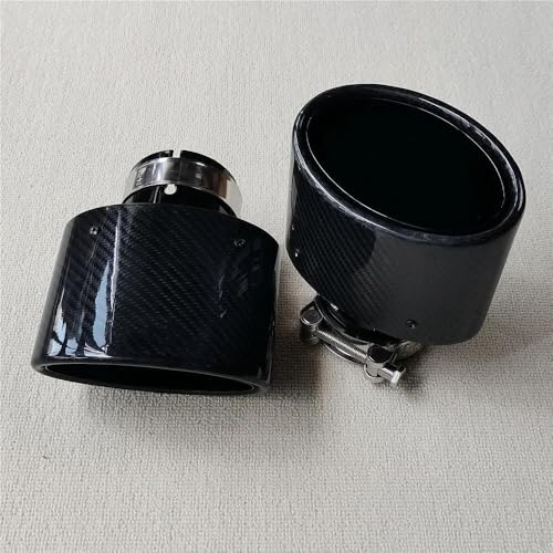 Escape de coche de alta gama en fibra de carbono brillante ovalada y acero negro texturizado 2