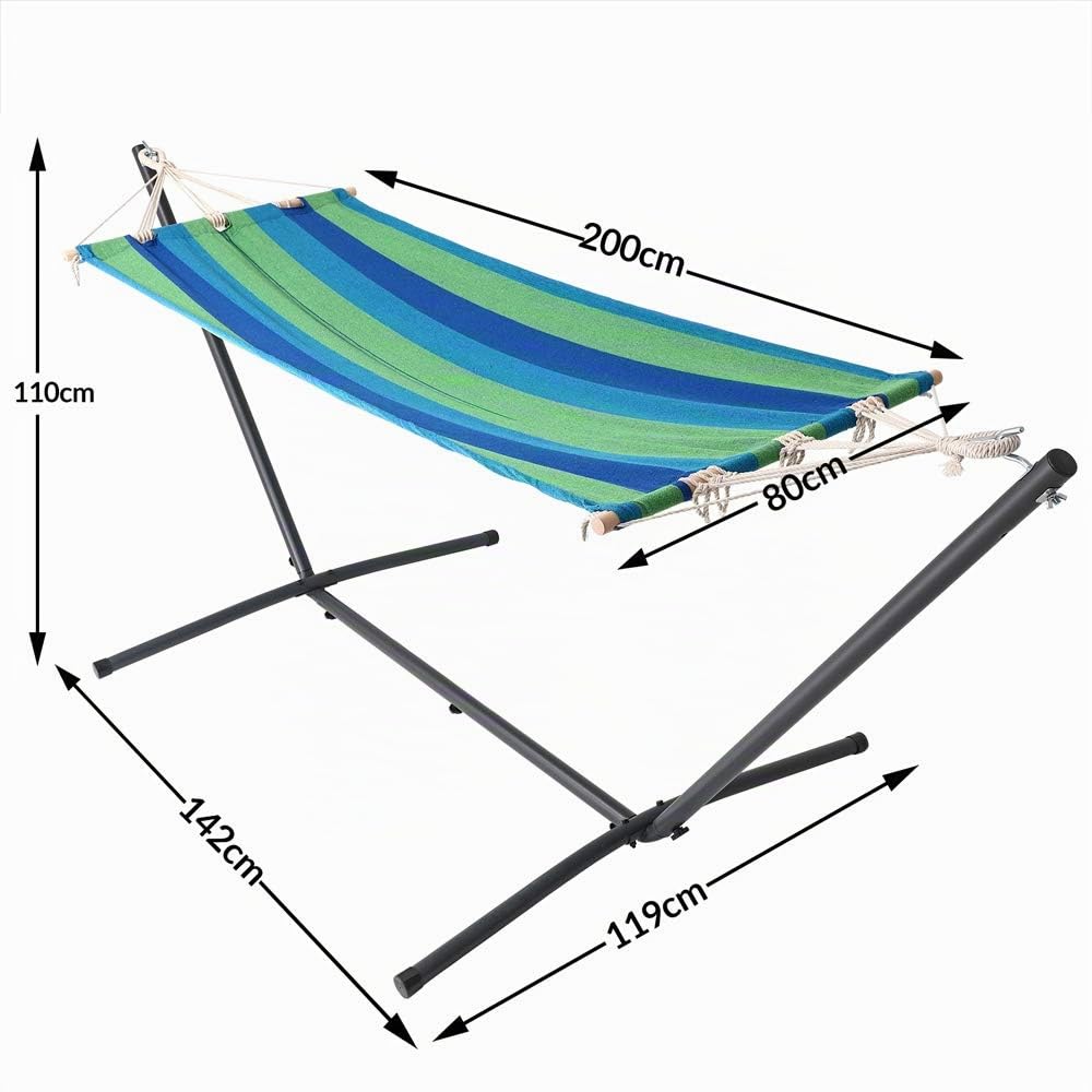 Detex Hamaca de Jardín Verde Rayas 200x80cm Hamaca Colgante de Tela Exterior Soporte Incluido Camping