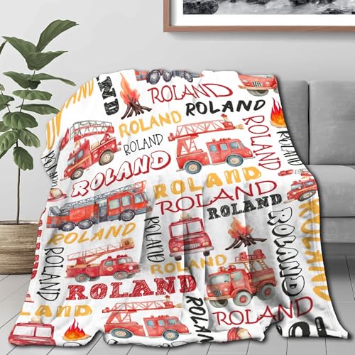 Image of Fire Trucks Firefighter Custom Blanket Gifts Personalized Fire Trucks Throw Blankets for Boys Girls Super Soft Fleece Flannel Air Conditioning Blanket for Couch Bed 80x60 in for Adult