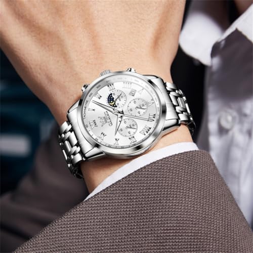 OLEVS Mens Watch Luxury Big Face Stainless Steel Analog Quartz Multifunctional Waterproof Luminous Date Two Tone Fashion Dress Wrist Watches for Man2