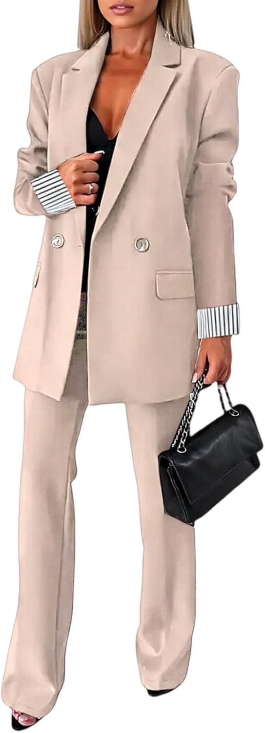 Womens Suits 2 Piece Sets Business Casual Blazer Jacket Wide Leg Pants Suits Work Office Formal Outfits