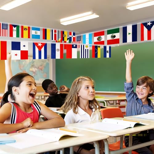 NOVWANG 100 peças de bandeiras da América Latina, conjunto de 4 bandeiras de cordas de 22 países ban