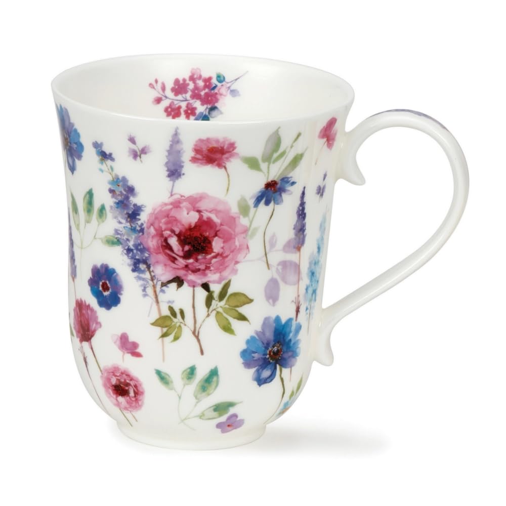 Dunoon Braemar 0.33 Litre Fine Bone China Floral Mug Fleurie (Rose), White
