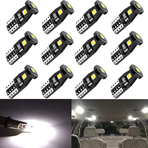 Anourney 12PCS T10 194 168 2825 W5W 3SMD LED Bulbs, 194 Led Bulbs 6000k White 3030 Chipsets Used for Dome Light, Map Light, Door Courtesy Light, License Plate Lights, Trunk Light